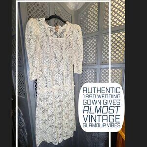 True 1980s vintage-inspired off-white lace dress with floral detail and beading
